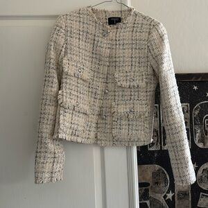 T Tahari Cream and Black Tweed Blazer